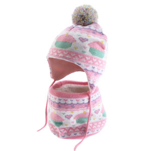 3Pcs Kids Winter Beanie Hat Scarf Gloves Set for Girls Boy Warm Knited Earflap Beanie Fleece Cap