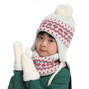 Children's Winter Hats Scarf and Gloves Set 3 in 1 Thermal Hat Neck Warmer Gloves with Thicken Fleece Lining Elastic Outdoor for Boys Girls