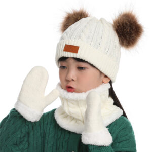 Baby Winter Hat Scarf Glove Beanie Set Girls Boys Pom Pom Knitted Beanie Mitten Scarves for Toddler 6 Months-3 Years Old