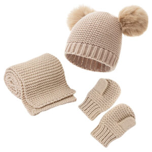 Kids Winter Hat and Scarf Gloves Set, 3Pcs Warm Knit Beanie Cap and Scarf Mitten for Boys Girls