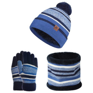 Children's Winter Hats Scarf and Gloves Set 3 in 1 Thermal Hat Neck Warmer Gloves with Thicken Fleece Lining Elastic Outdoor for Boys Girls