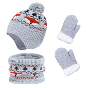 Toddler Winter Hat Gloves Scarf Set, Kids Baby Beanie Hat Neck Warmer Mittens Fleece Lined Set