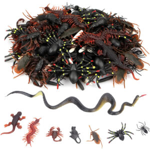 Plastic Realistic Bugs 160PCS Prank Fake Snake Roaches Spiders Worms Scorpions and Gecko for April Fools Day Decoration, Favorite Trick Joke Toys Look Real