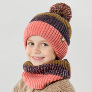 Kids Pompom Winter Beanie Hat Scart Gloves Set,Boys Girls Knitted Silver Fox Fleece Lined Wool Blend Hat for Children’s Toddler 2-10 Years