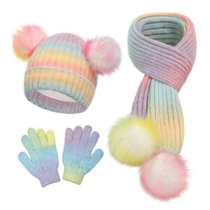 Kids Winter Hat Scarf Gloves Set, Toddler Girl Boy 6% Wool Fleece Lined Pom Beanie Knit Neck Mittens Children Christmas Gifts