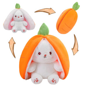 Reversible Carrot Bunny Stuffed Animal, Carrot Rabbit Ears Zip Plush Stuffed, Fruit Bunny Plush, Fluffy Rabbit Plushies Funny Hide Seek Bunny Toy for Girls Gifts Girlfriend