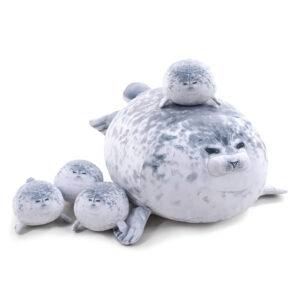 Chubby Seal Pillow Plush with 4 Baby Seal Plushies in Her Tummy, Stuffed Cotton Plush Animal Toy for Kids and Adult Gift